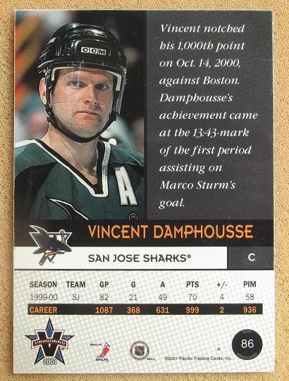 НХЛ Винсент Дамфусс Сан-Хосе Шаркс № 86 1