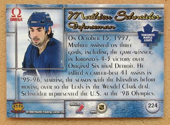 НХЛ Мэтью Шнайдер Торонто Мэйпл Лифс № 224 1