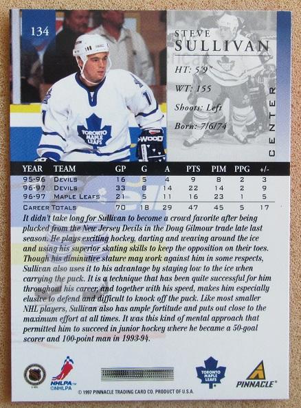 НХЛ Стив Салливан Торонто Мэйпл Лифс № 134 1