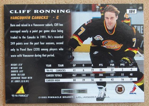 НХЛ Клиф Реннинг Ванкувер Кэнакс № 184 1