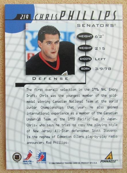 НХЛ Крис Филлипс Оттава Сенаторз № 219 1