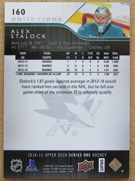 НХЛ Алекс Стэлок Сан-Хосе Шаркс № 160 1