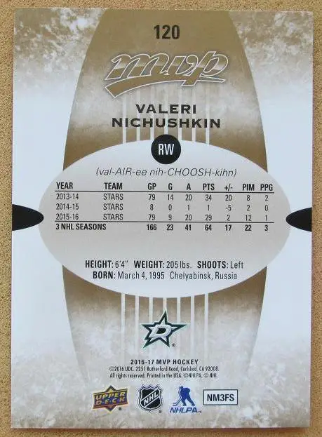НХЛ Валерий Ничушкин Даллас Старз Челябинск ЦСКА Москва № 120 1