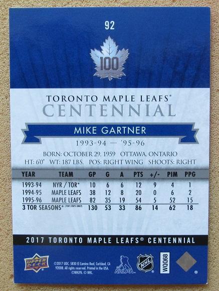 НХЛ Майк Гартнер Торонто Мэйпл Лифс № 92 1