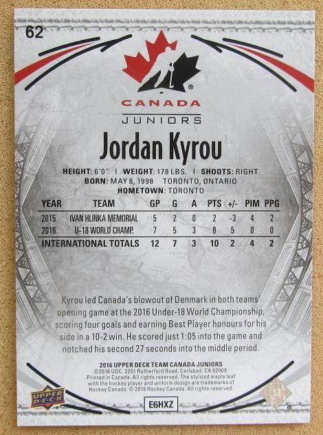 НХЛ Джордан Кайру Канада № 62 1