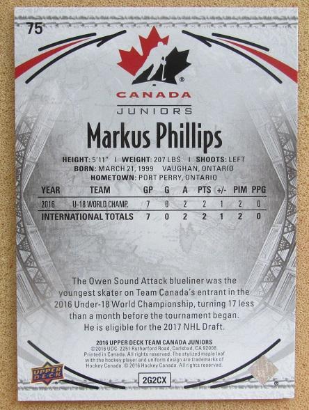НХЛ Маркус Филлипс Канада № 75 1