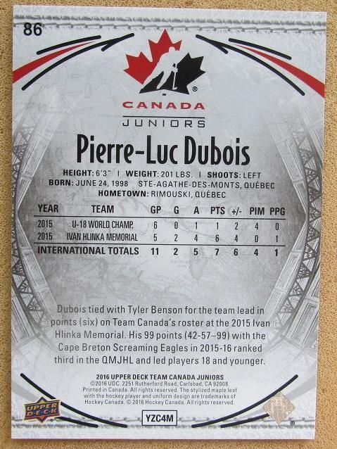 НХЛ Пьер-Люк Дюбуа Канада № 86 1