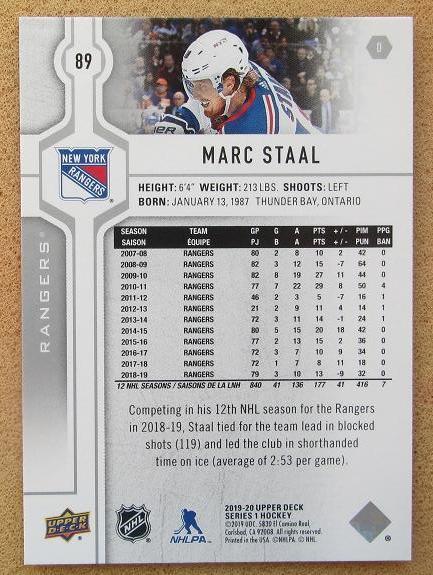 НХЛ Марк Стаал Нью-Йорк Рейнджерс № 89 1