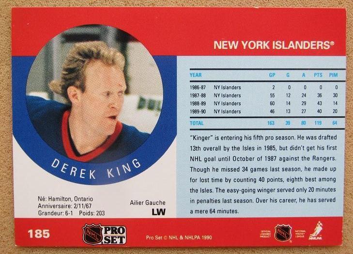 НХЛ Дерек Кинг Нью-Йорк Айлендерс № 185 1