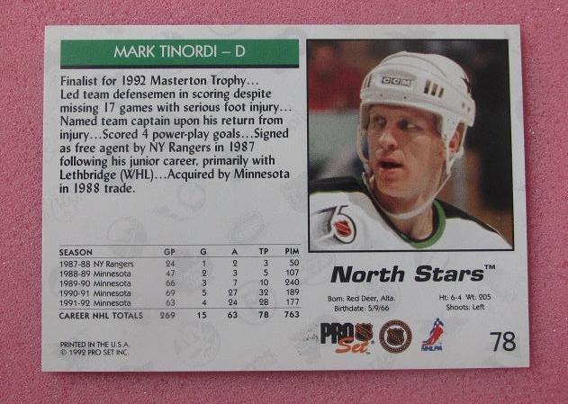 НХЛ Марк Тинорди Миннесота Норт Старз № 78 1