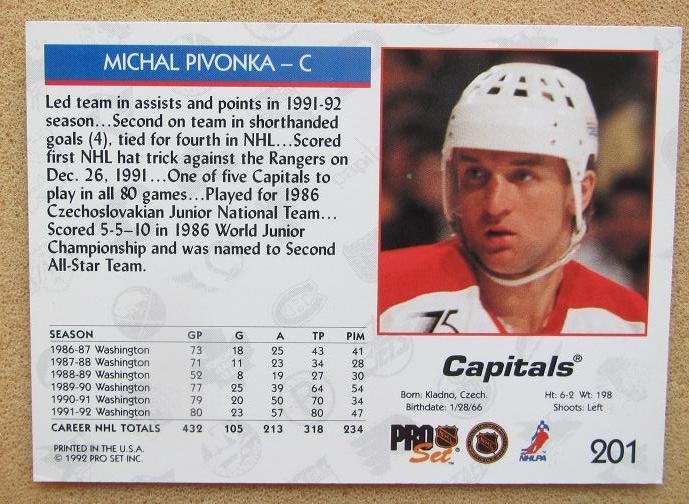 НХЛ Михал Пивонька Вашингтон Кэпиталз № 201 1