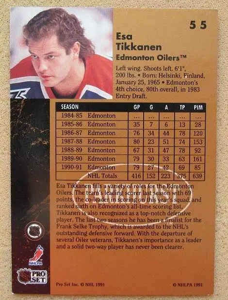 НХЛ Эса Тикканен Эдмонтон Ойлерз № 55 1