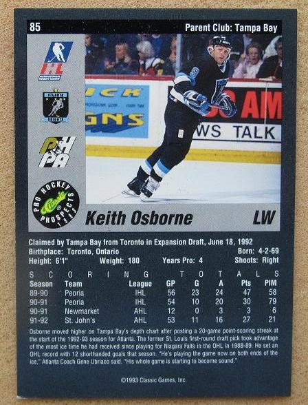 НХЛ Кейт Осборн Атланта Найтс № 85 1