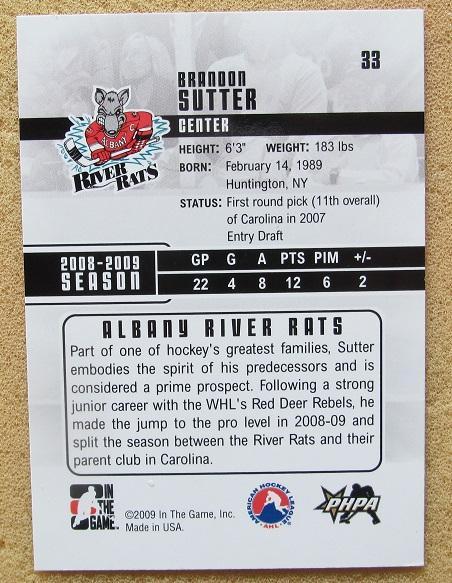 НХЛ Брэндон Саттер Олбани Ривер Рэтс № 33 1