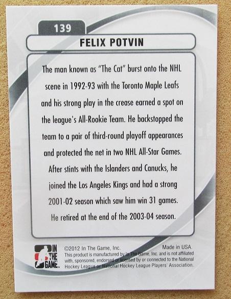 НХЛ Феликс Потвин Торонто Мэйпл Лифс № 139 1
