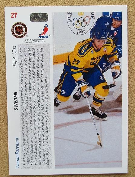 НХЛ Томас Форслунд Швеция Кубок Канады 1992 № 27 1