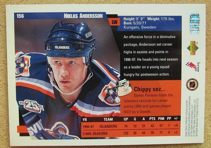 НХЛ Никлас Андерссон Нью-Йорк Айлендерс № 156 1