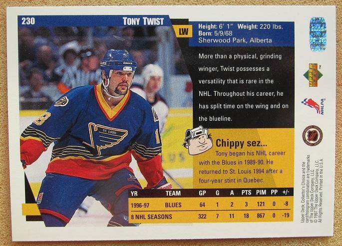 НХЛ Тони Твист Сент-Луис Блюз № 230 1