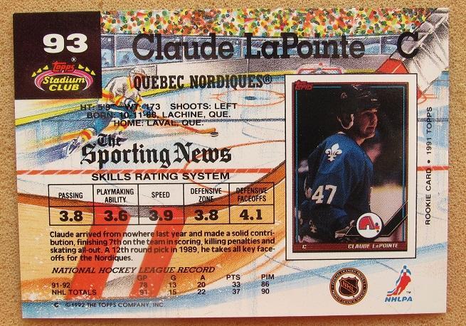 НХЛ Клод Лапойнт Квебек Нордикс № 93 1