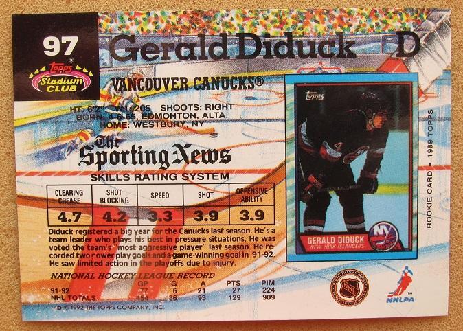 НХЛ Джеральд Дидак Ванкувер Кэнакс № 97 1