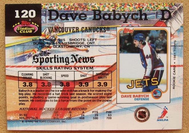 НХЛ Дэйв Бабич Ванкувер Кэнакс № 120 1