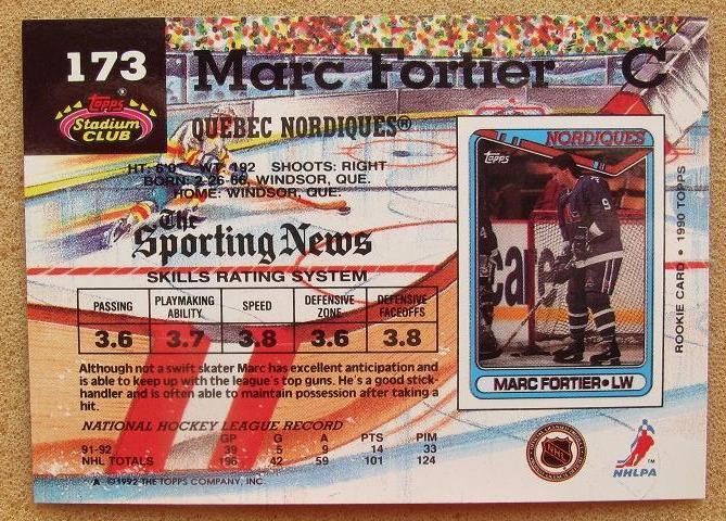 НХЛ Марк Фортье Квебек Нордикс № 173 1
