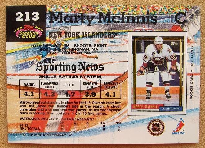НХЛ Марти Макиннис Нью-Йорк Айлендерс № 213 1