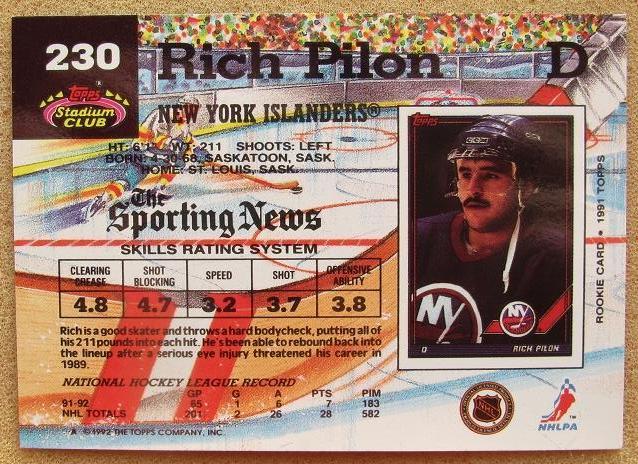 НХЛ Ричард Пилон Нью-Йорк Айлендерс № 230 1
