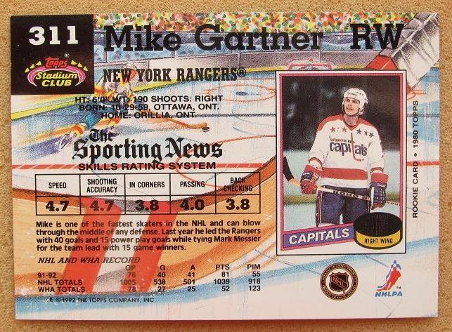 НХЛ Майк Гартнер Нью-Йорк Рейнджерс № 311 1