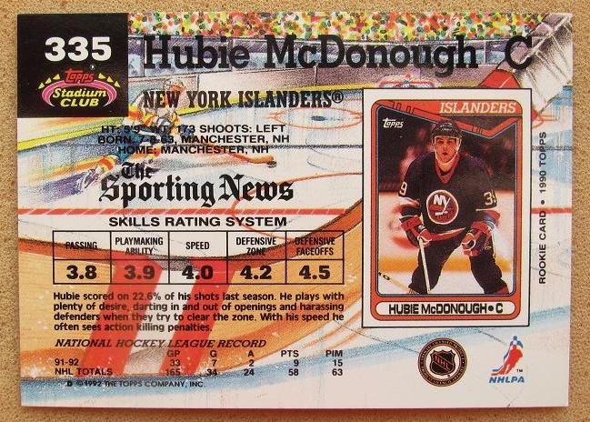 НХЛ Хьюби Макдоно Нью-Йорк Айлендерс № 335 1