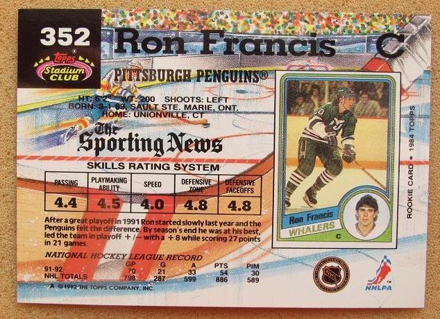 НХЛ Рон Френсис Питтсбург Пингвинз № 352 1