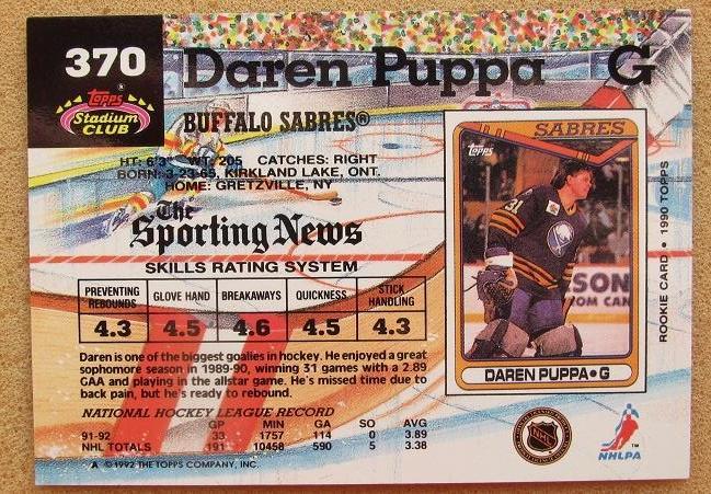 НХЛ Даррен Пуппа Баффало Сейбрз № 370 1
