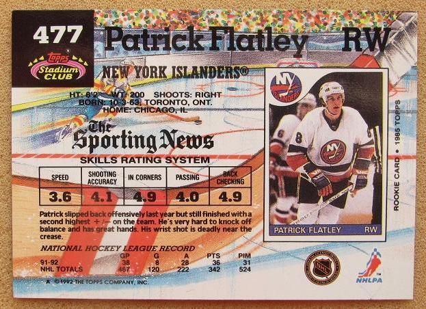 НХЛ Патрик Флэтли Нью-Йорк Айлендерс № 477 1