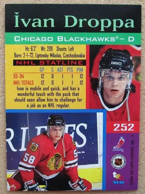 НХЛ Иван Дроппа Чикаго Блэкхокс № 252 1