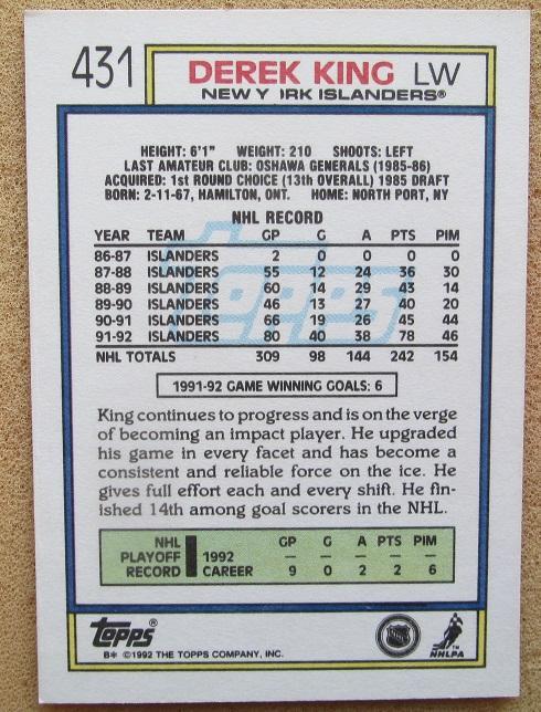 НХЛ Дерек Кинг Нью-Йорк Айлендерс № 431 1