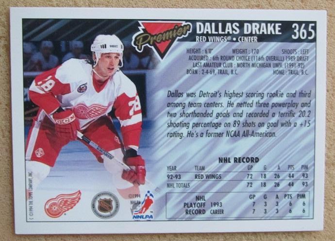 НХЛ Даллас Дрейк Детройт Ред Уингз № 365 1