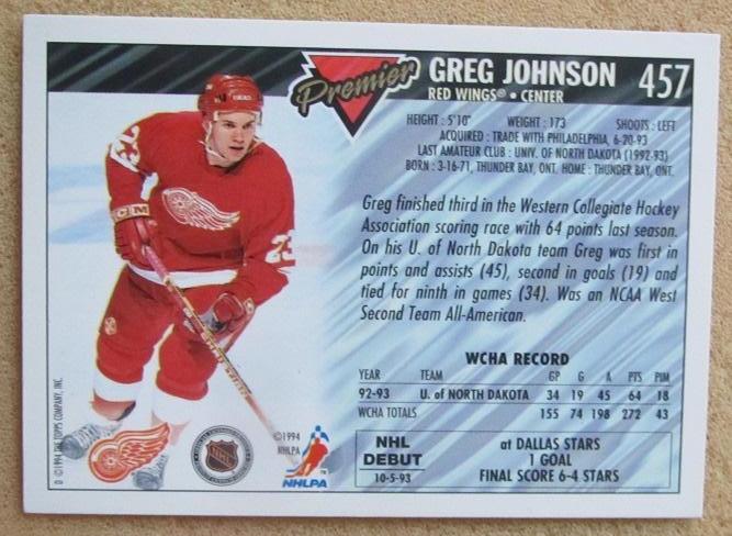 НХЛ Грег Джонсон Детройт Ред Уингз № 457 1