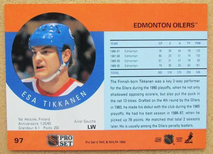 НХЛ Эса Тикканен Эдмонтон Ойлерз № 97 1