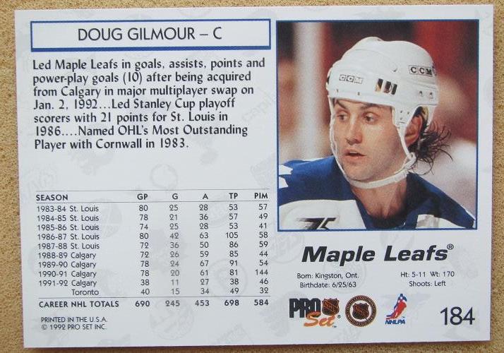НХЛ Дуг Гилмор Торонто Мэйпл Лифс № 184 1