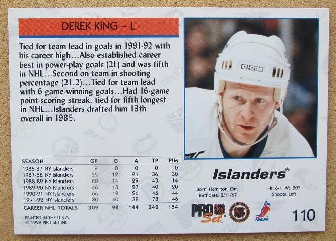 НХЛ Дерек Кинг Нью-Йорк Айлендерс № 110 1