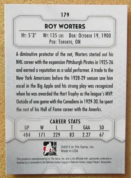 НХЛ Рой Уортерс Нью-Йорк Монреаль Питтсбург № 179 1