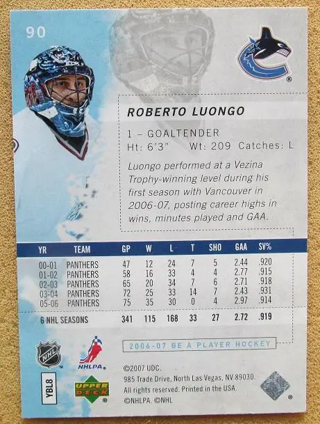 НХЛ Роберто Луонго Ванкувер Кэнакс № 90 1