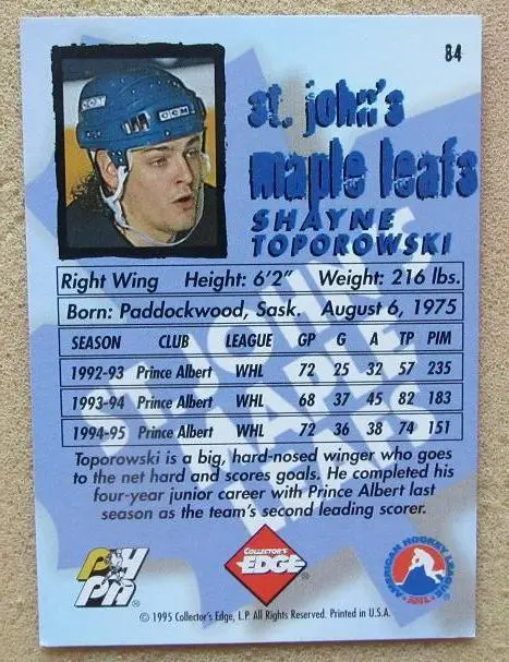 НХЛ Шейн Топоровски Сент-Джонс Мэйпл Лифс Амур Хабаровск № 84 1
