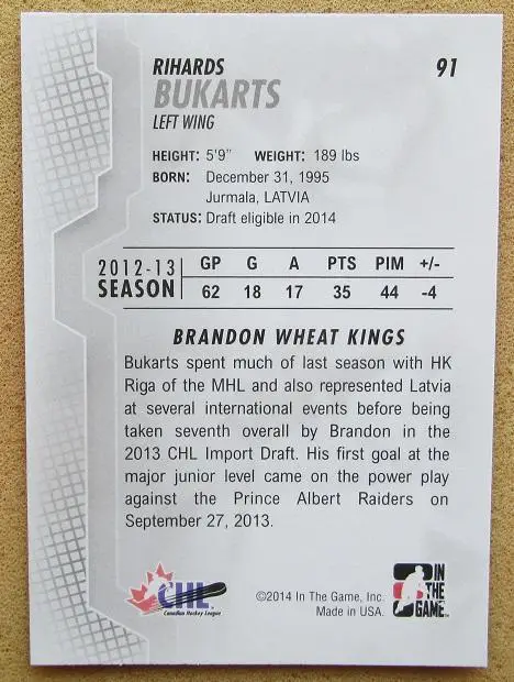 НХЛ Робертс Букартс Брендон Уит Кингз Рига Латвия Крылья Советов Москва № 91 1