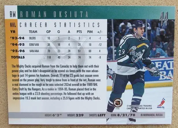 НХЛ Роман Оксюта Анахайм Майти Дакс Химик Воскресенск № 44 1