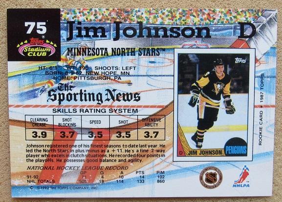 НХЛ Джим Джонсон Миннесота Норт Старз № 75 1