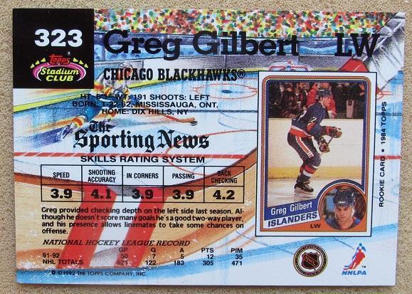 НХЛ Грег Гилберт Чикаго Блэкхокс № 323 1