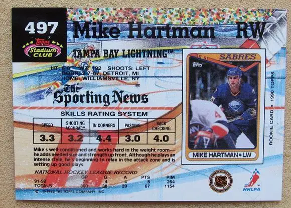 НХЛ Майк Гартман Тампа Бэй Лайтнинг № 497 1