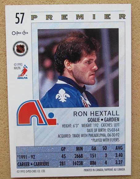 НХЛ Рон Хекстолл Квебек Нордикс № 57 1