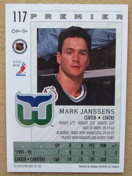 НХЛ Марк Янссенс Хартфорд Уэйлерз № 117 1